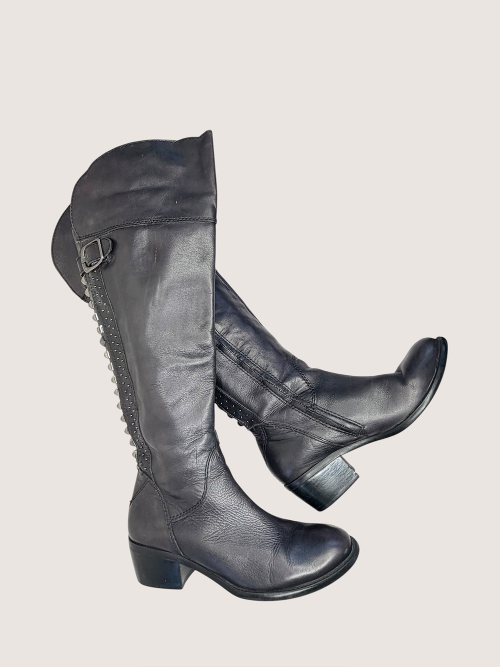 Vince Camuto black studded goth knee high boots
